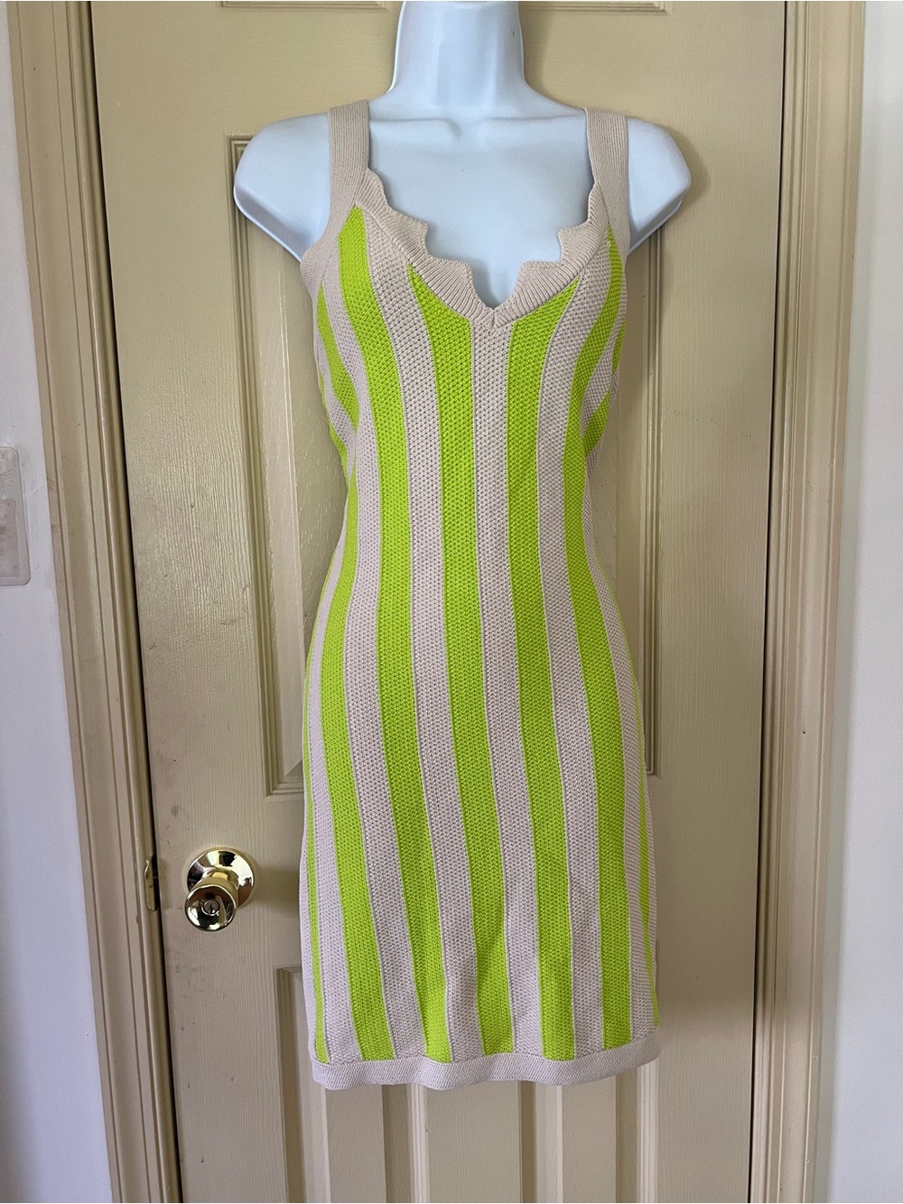 House of Harlow 1960 Neon Lime and Cream Striped Knit Dress